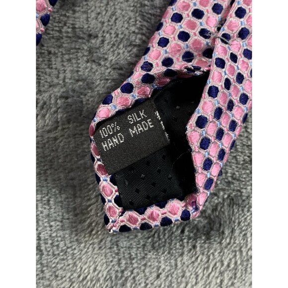 BRUNO PIATTELLI Men's Necktie Pink Navy Geometric Hand Made 100% Silk - Picture 4 of 4